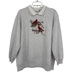Bobbie Brooks Vintage 90's Collared Crewneck Cardinal Winter Sweater Size XL